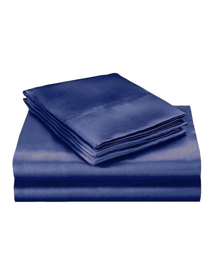 Silky Satin Bedspread Pillowcases Summer Super King Quilt Cover Set in Blue