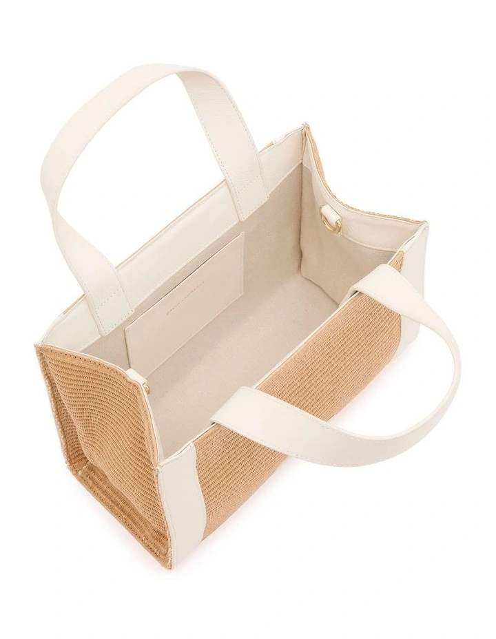 Sandie Mini Raffia Tote Bag in Ivory/Tan