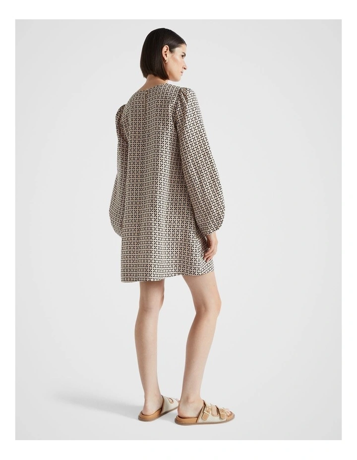 Linen Mini Dress in Champagne Geo