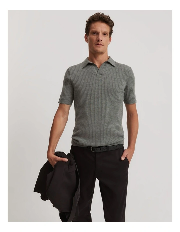 Merino Wool Rib Trophy Knit Sweater in Fern Green