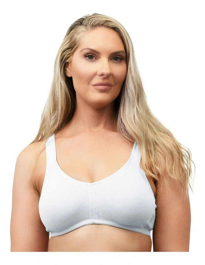 Wide Strap Wirefree Organic Cotton Bra Plus Size in White