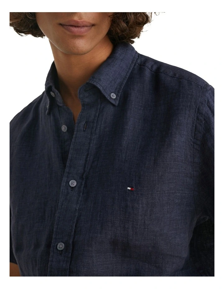 Short Sleeve Regular fit Linen Shirt in Blue