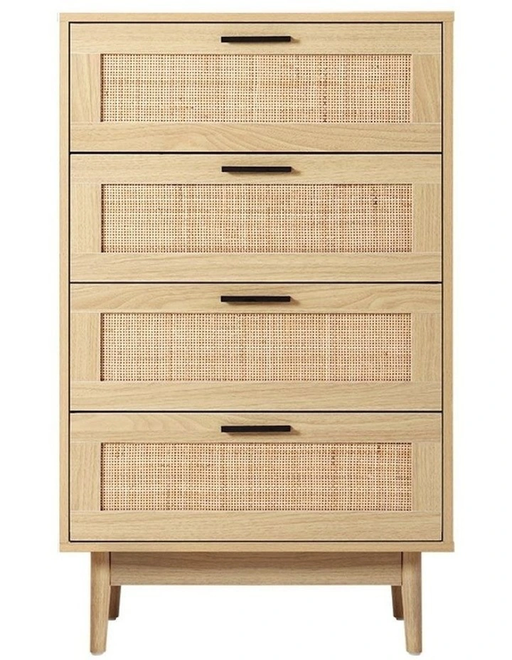 Rattan Tallboy Chest of Drawers in Wood