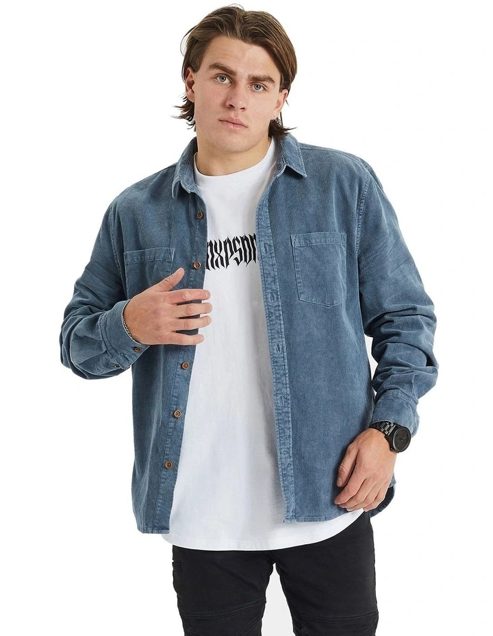 Berkeley Cord Casual Long Sleeve Shirt in Pigment Blue