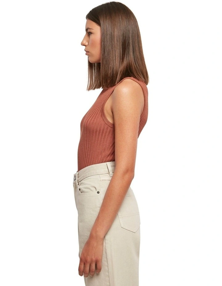 Rib Knit Sleeveless Bodysuit in Terracotta