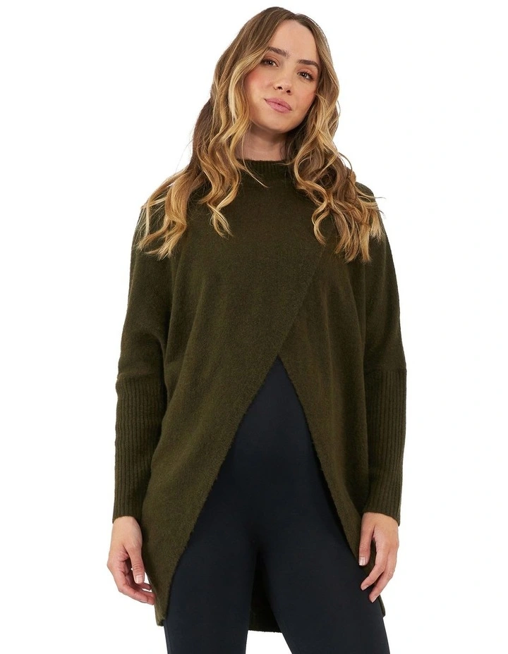 Hallie Cross Over Knit in Khaki