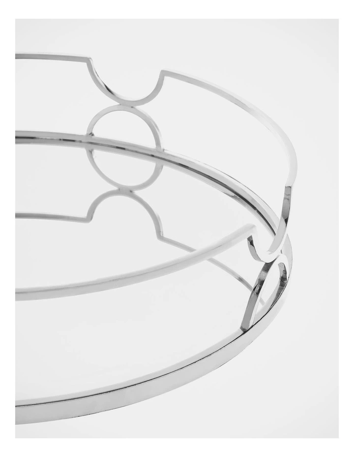 Decorative Round Tray with Mirrored Base Silver