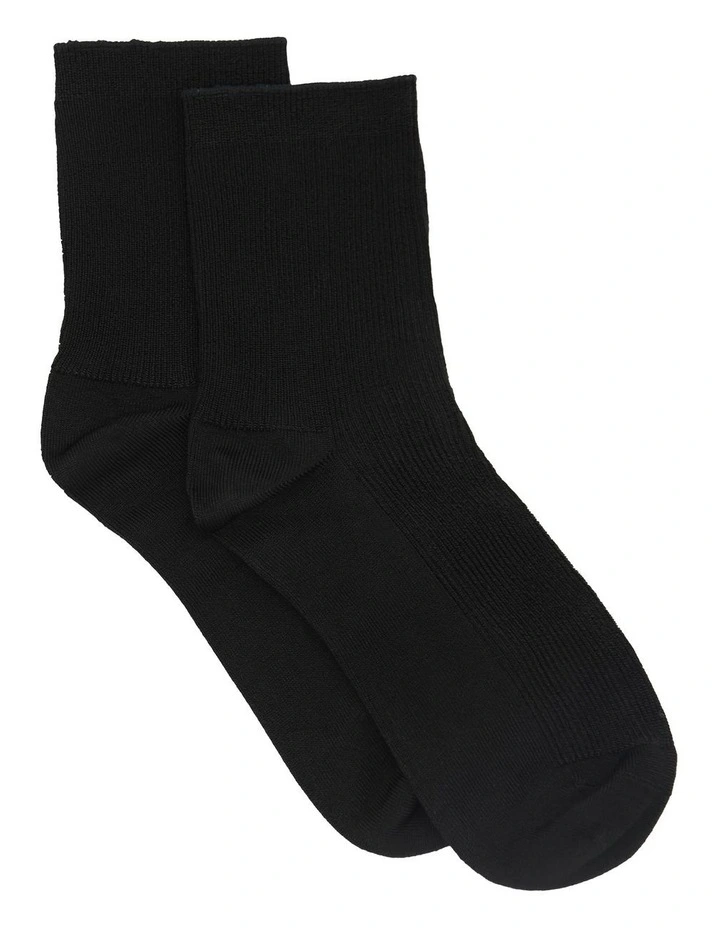 Viscose Blend Rib Crew Sock in Black