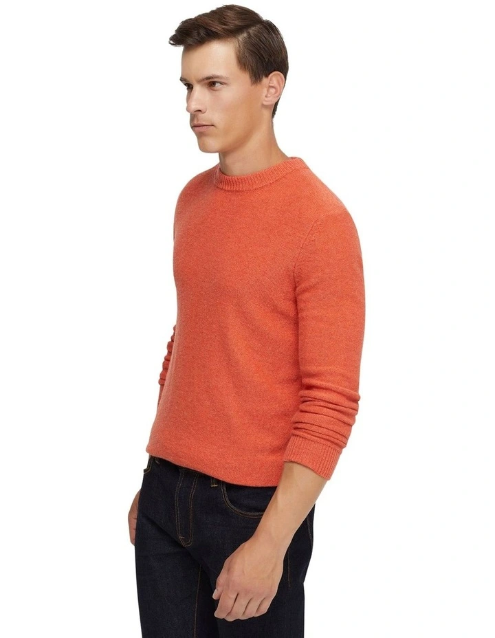 Leon Crew Neck Wool Rich Knit in Orange