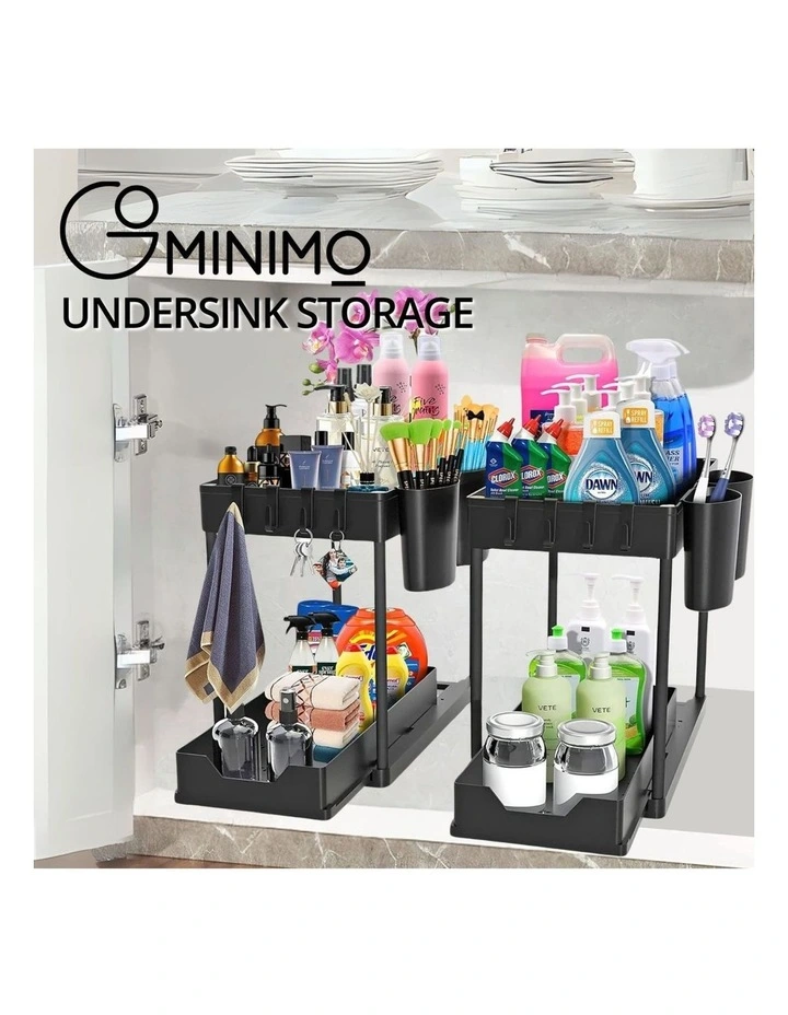 2-Tier Under Sink Kitchen Organizer Set of 2 in Black