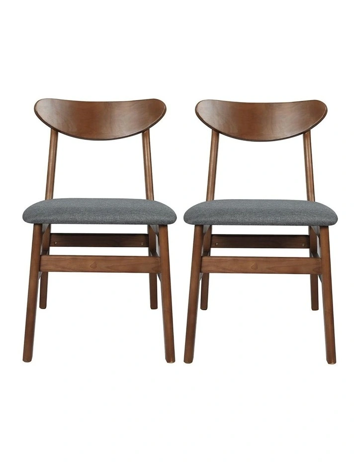 2x Wood & Linen Fabric Dining Chairs in Walnut