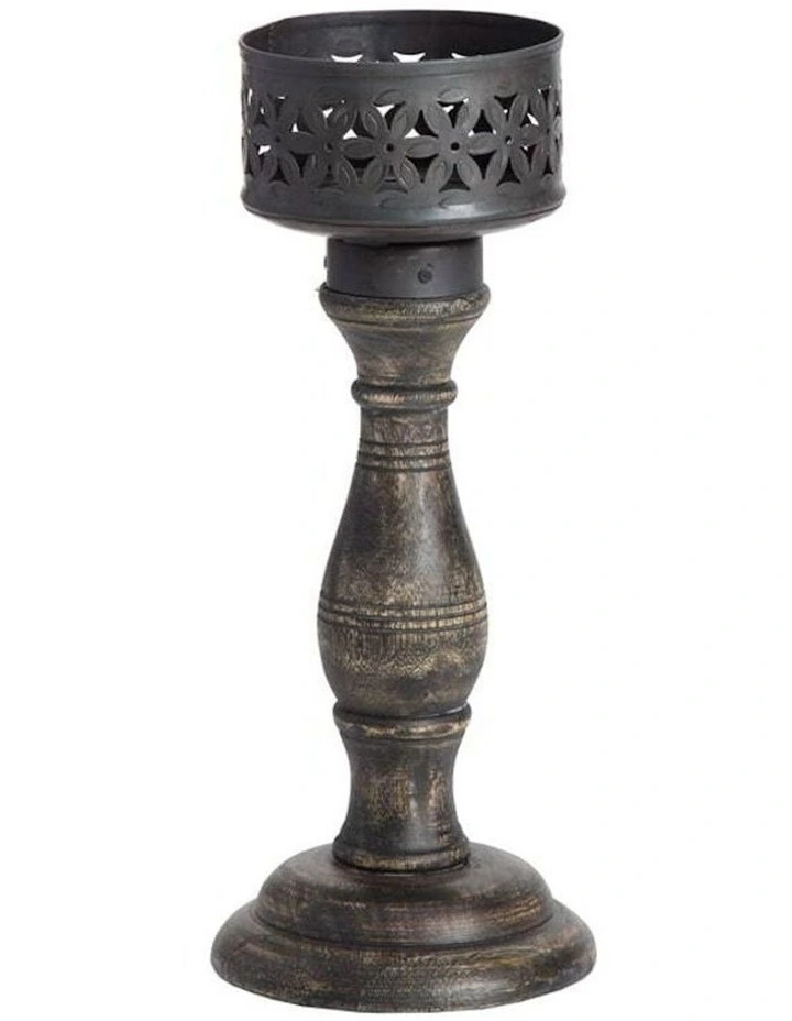Handcrafted Long Chateau Pillar Candleholder 26cm in Black