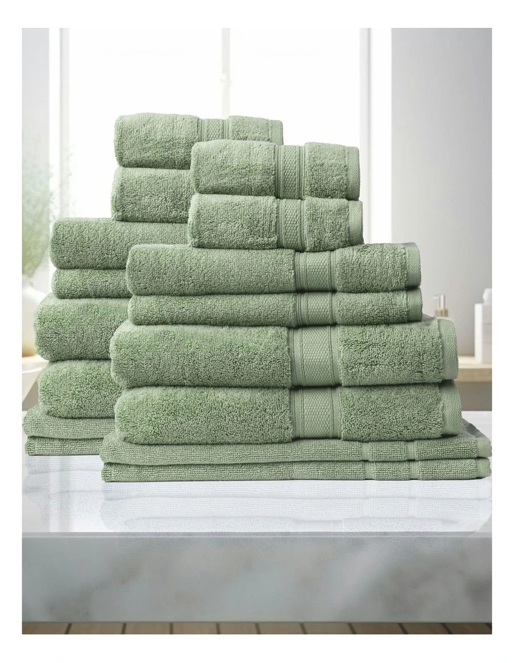 Zero Twist Luxury Plush Cotton Towel Set 16 Piece in Sage Green