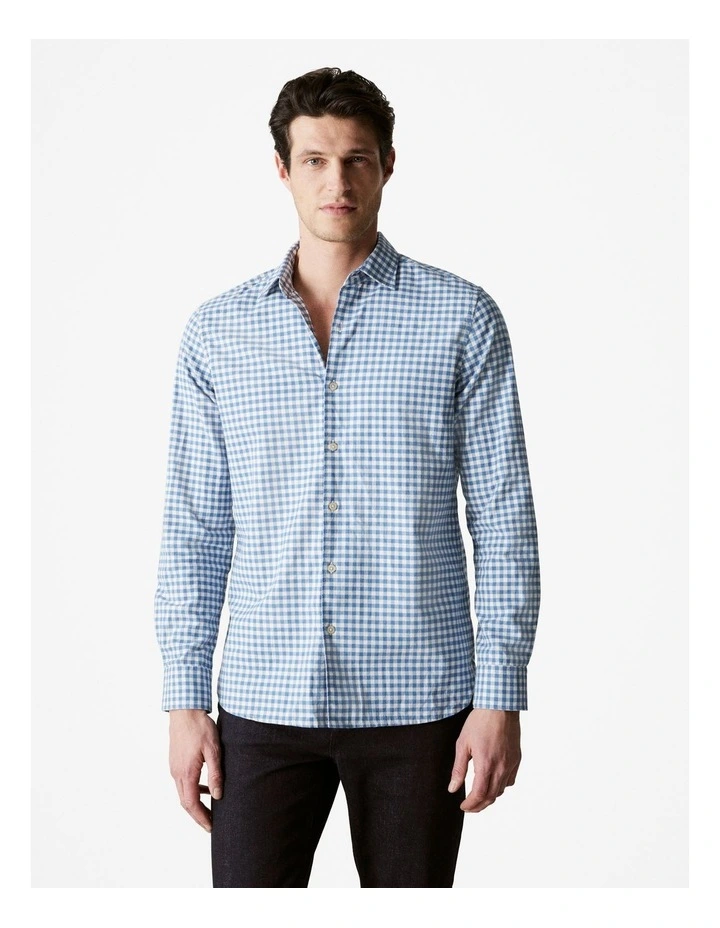 Regular Fit Brushed Cotton Gingham Shirt in Blueprint