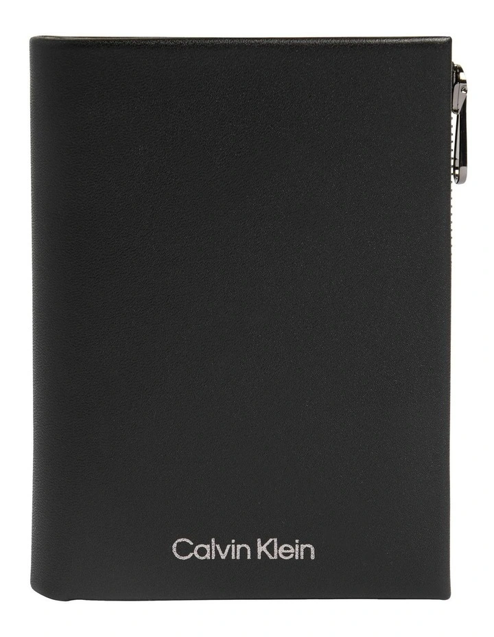 Concise Trifold Wallet 6 Credit Card Slot with Detach in Black