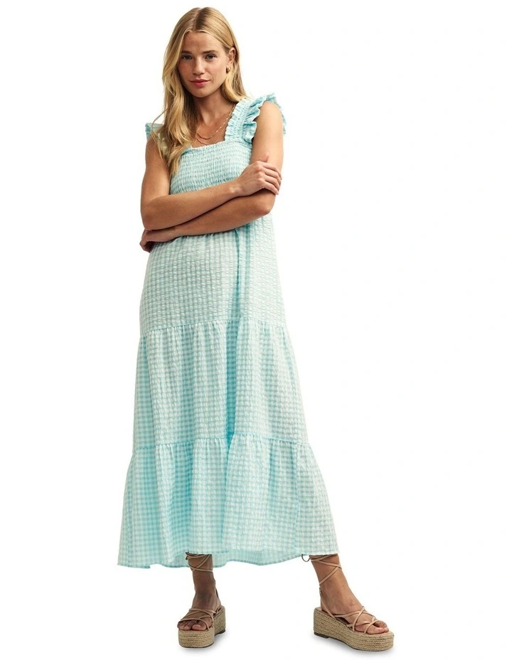 Maya Midi Dress in Blue Woven Gingmha