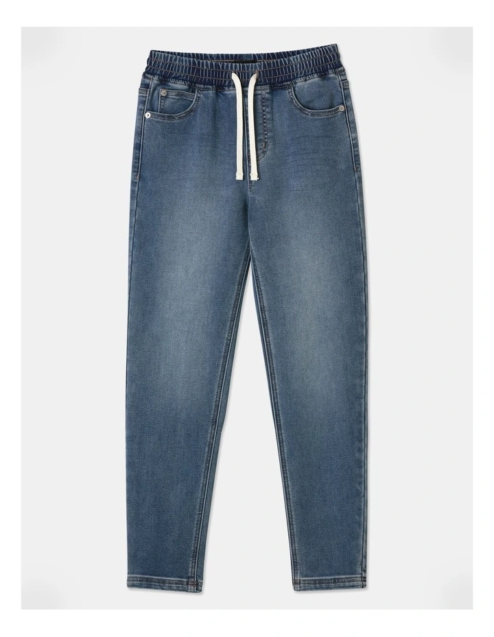 Pull On Knit Denim Jean in Mid Denim