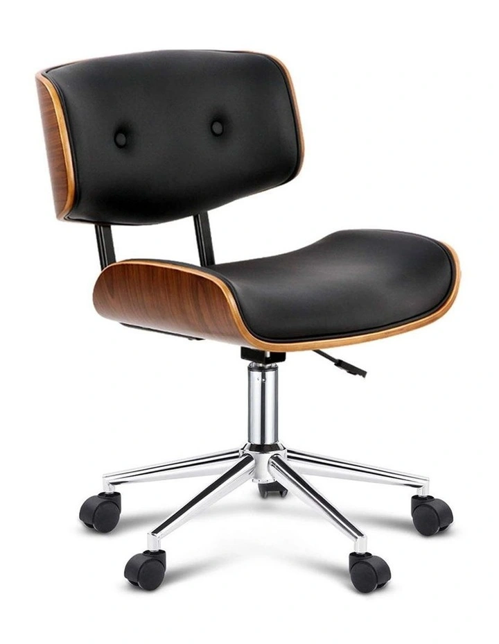 Wooden Office Chair Fabric Seat in Black