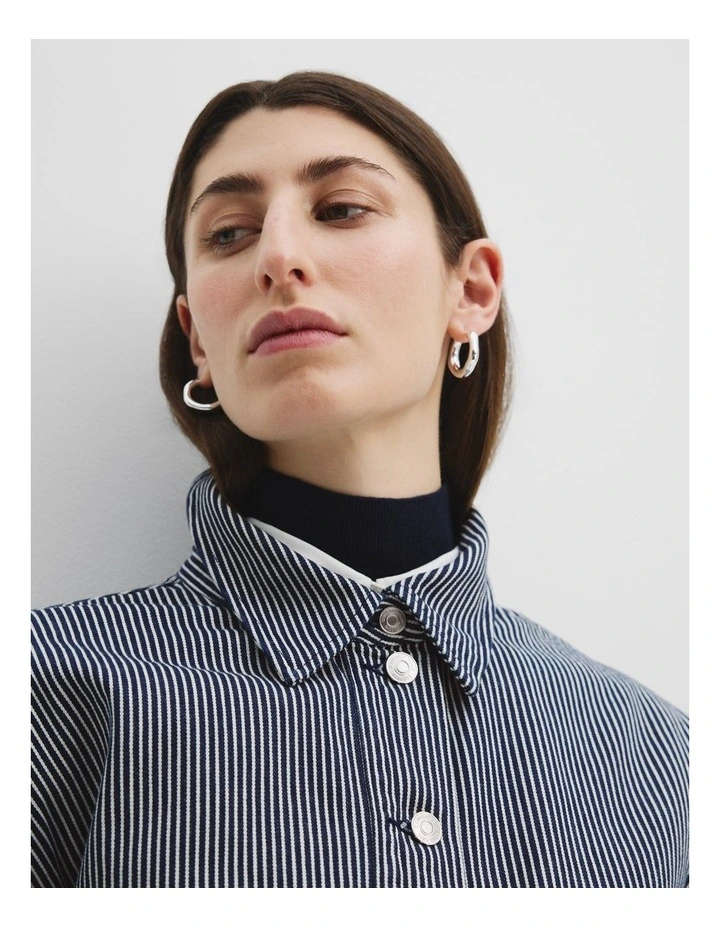Stripe Denim Shacket in Deep Navy