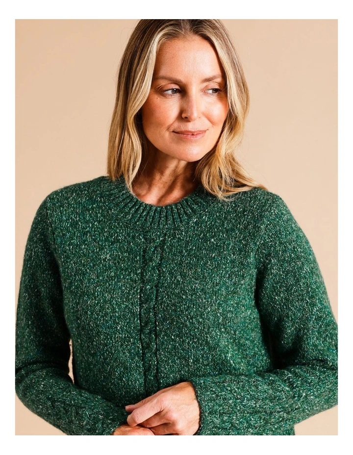 Recycled Polyester Blend Cable Cuff Jumper In Forest