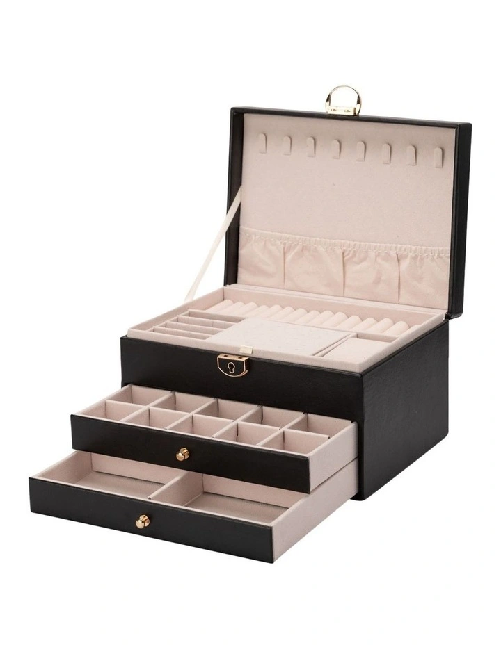 Three Layers Compact Jewellery Box in Black