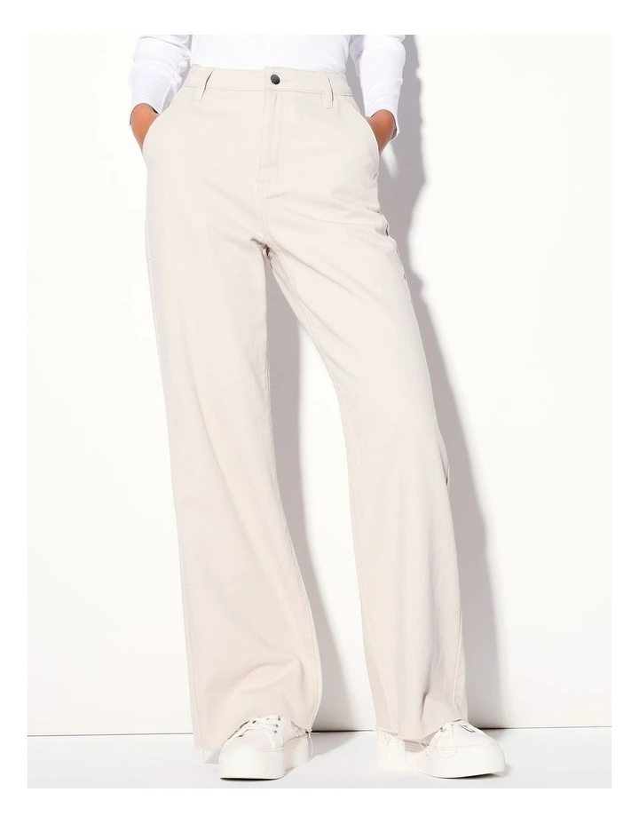 Recycled Blend Wide Leg Casual Drill Pant in Stone
