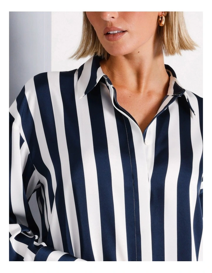 Striped Recycled Polyester Satin Shirt in Assorted