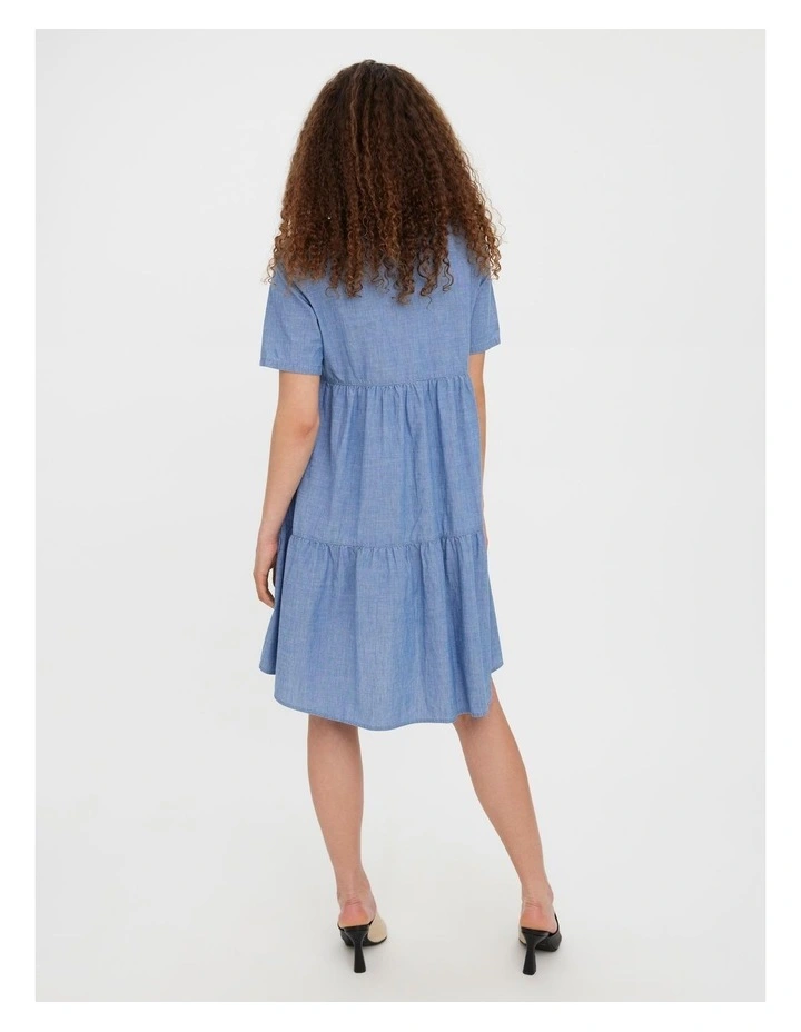 Paulina Cotton Tiered Tunic in Medium Blue Denim
