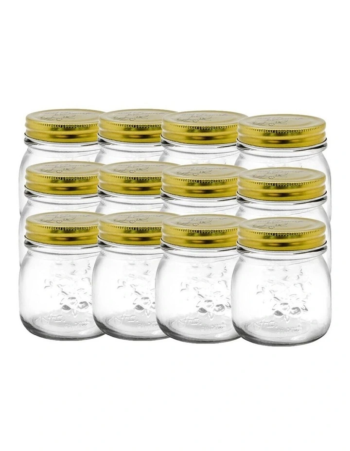 12PK 300ml Roma Glass Jars Preserve Jar Container w/ Gold Lids