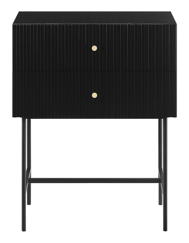 Arden Fluted 2-Drawer Bedside Table Night Stand in Black