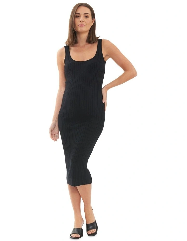 Carmen Rib Knit Dress in Black