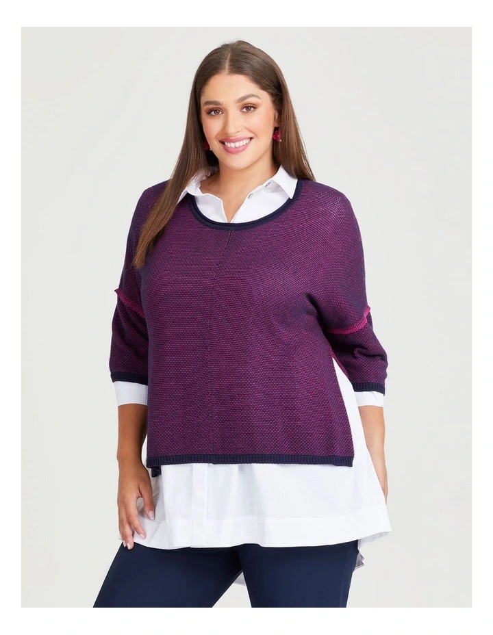 Twist Yarn Cotton Jumper in Dark Indigo/Hot Pink