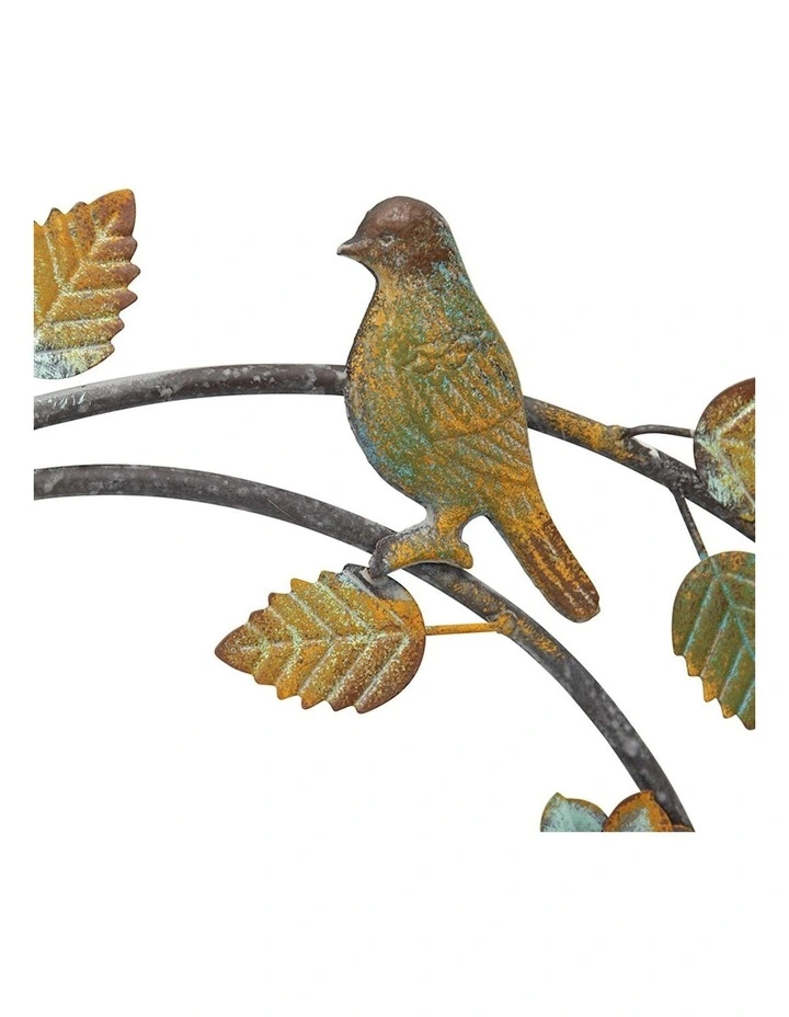 Large Round Floral Bird Wall Art in Rust