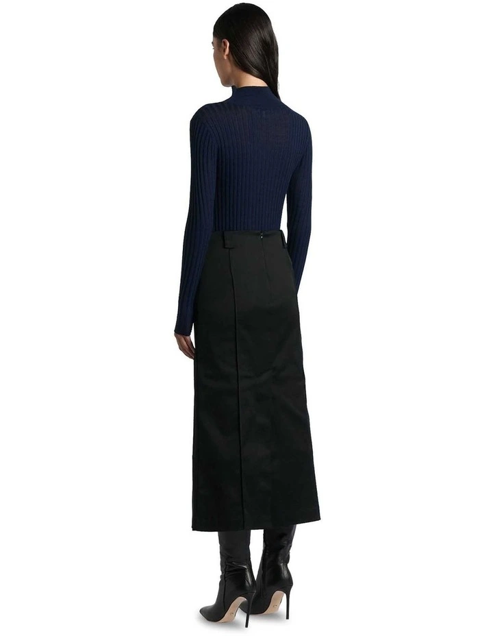 Cotton Button Maxi Skirt in Black