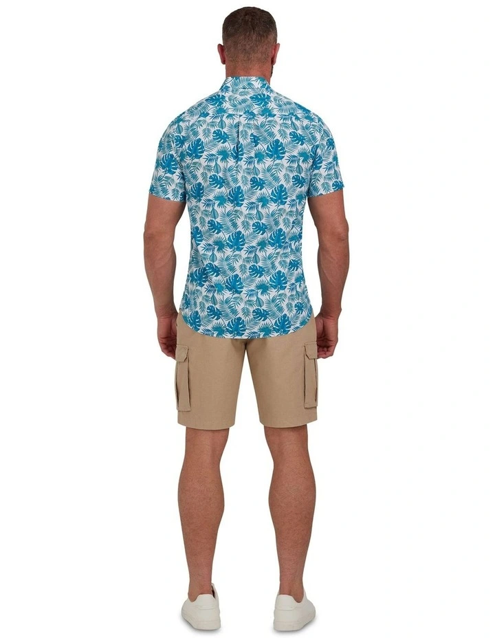 Tropical Bloom Cotton Polin Short Sleeve Shirt in Green
