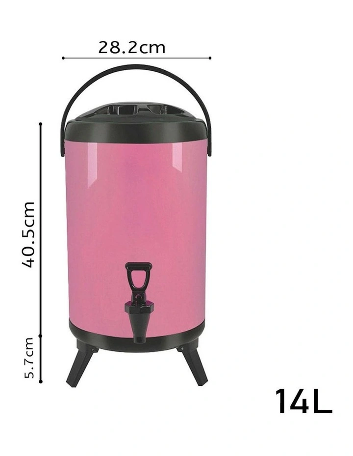 Stainless Steel Insulated Milk Tea Barrel 14L with Faucet in Pink