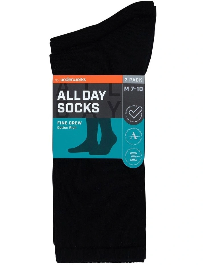 Fine Cotton Socks 2-Pack in Black