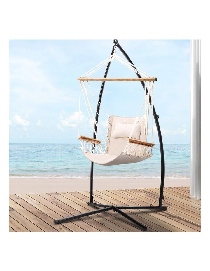 Armrest Outdoor Hanging Hammock Chair with Steel Stand in Cream