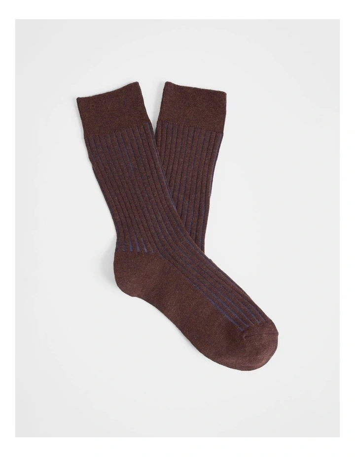 Contrast Rib Sock in Chocolate