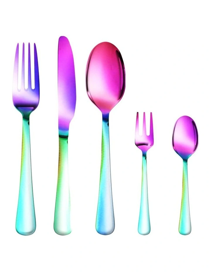 Cutlery Set Glossy Knife Fork Spoon 30 Pieces in Rainbow