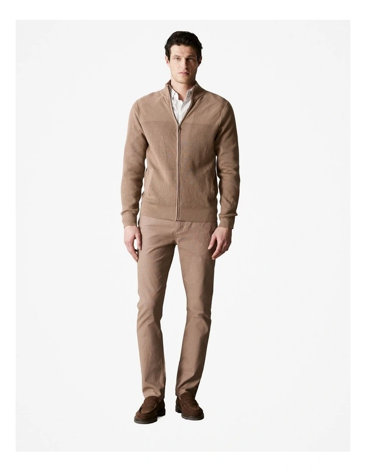 Cotton Wool Rib Detail Zip Through in Oak