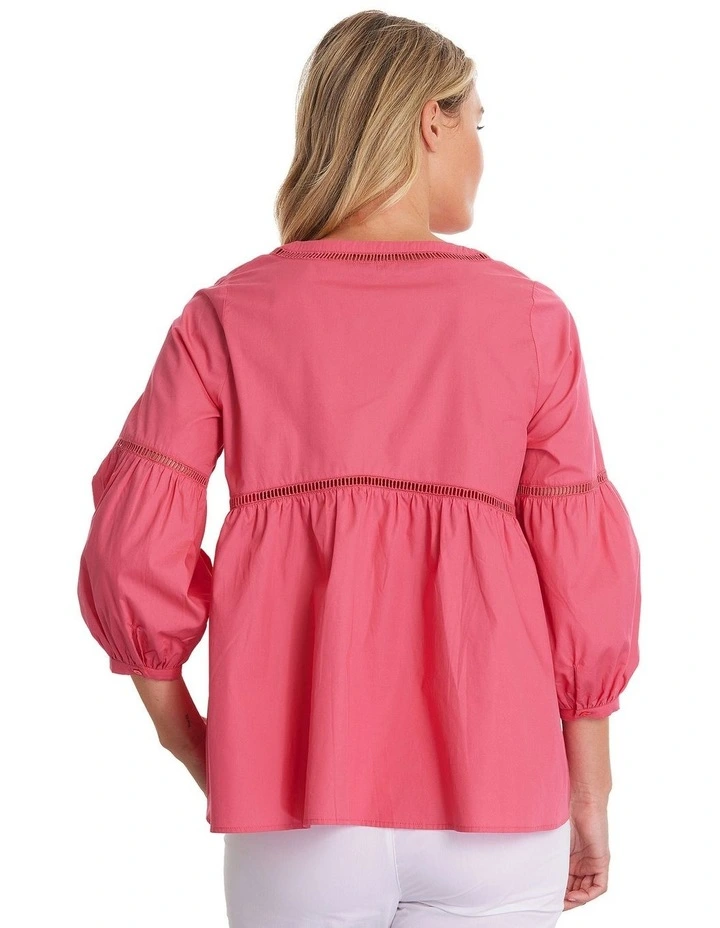 3/4 Ruffle Top in Hibiscus