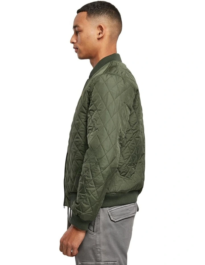 Diamond Quilt Nylon Jacket in Olive