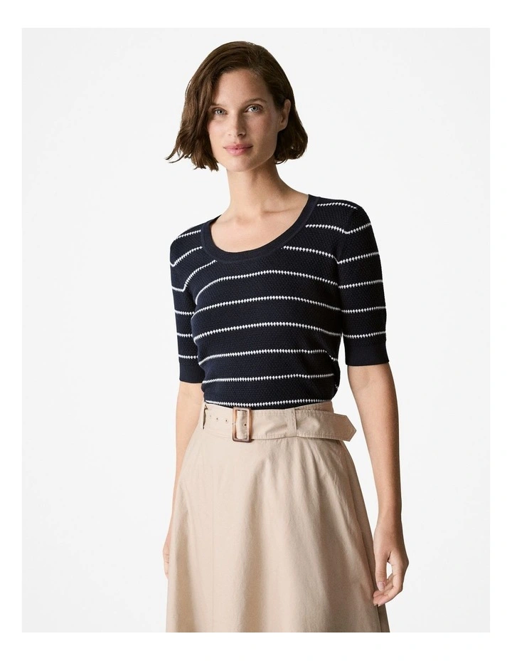 Merino Stripe Crew Knit T-shirt in Night Sky