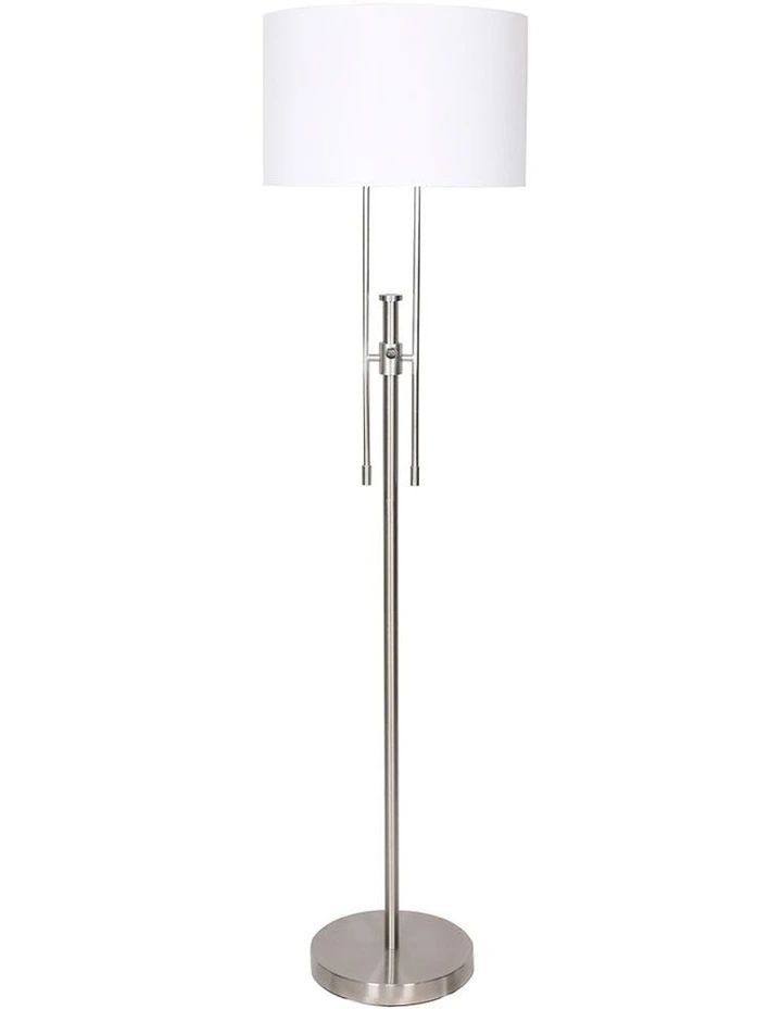 Metal Height-Adjustable Floor Lamp with Drum Shade Nickel