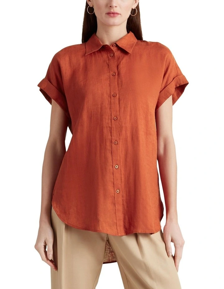Linen Dolman-Sleeve Shirt in Red