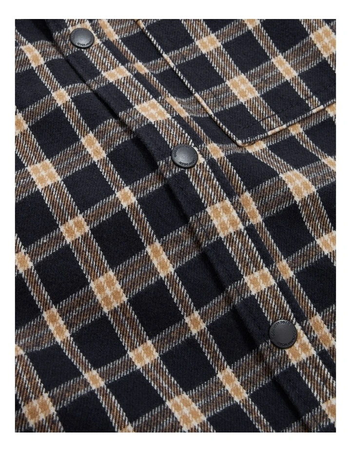 Australian Cotton Check Hooded Shirt in Black