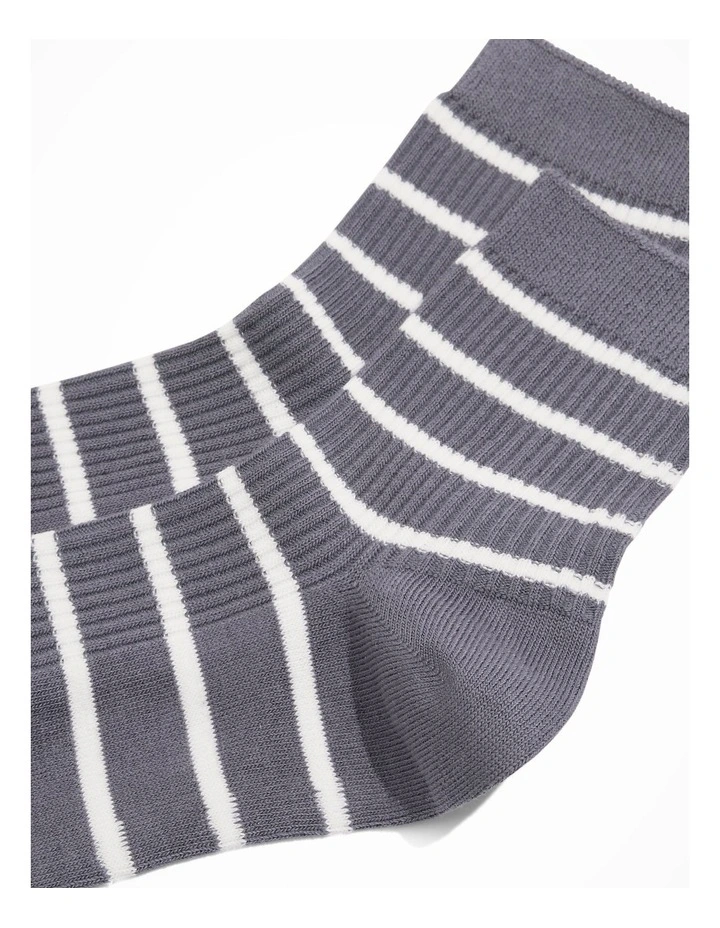 Australian Cotton Blend Rib Quarter Crew Stripe Sock in Mineral
