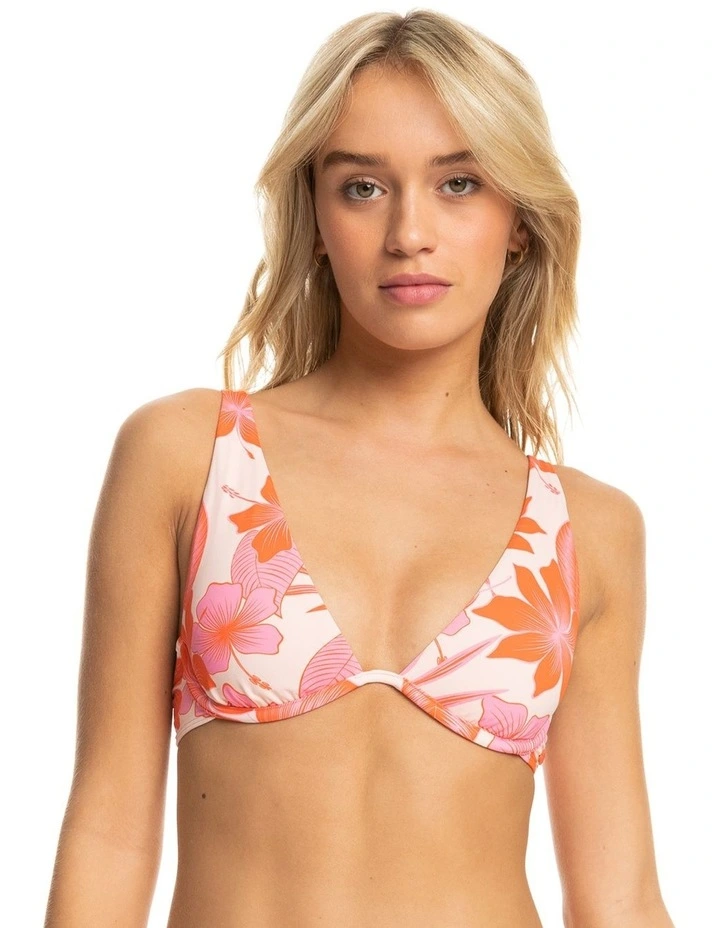 Printed Beach Classics Bra Bikini Top in Orange