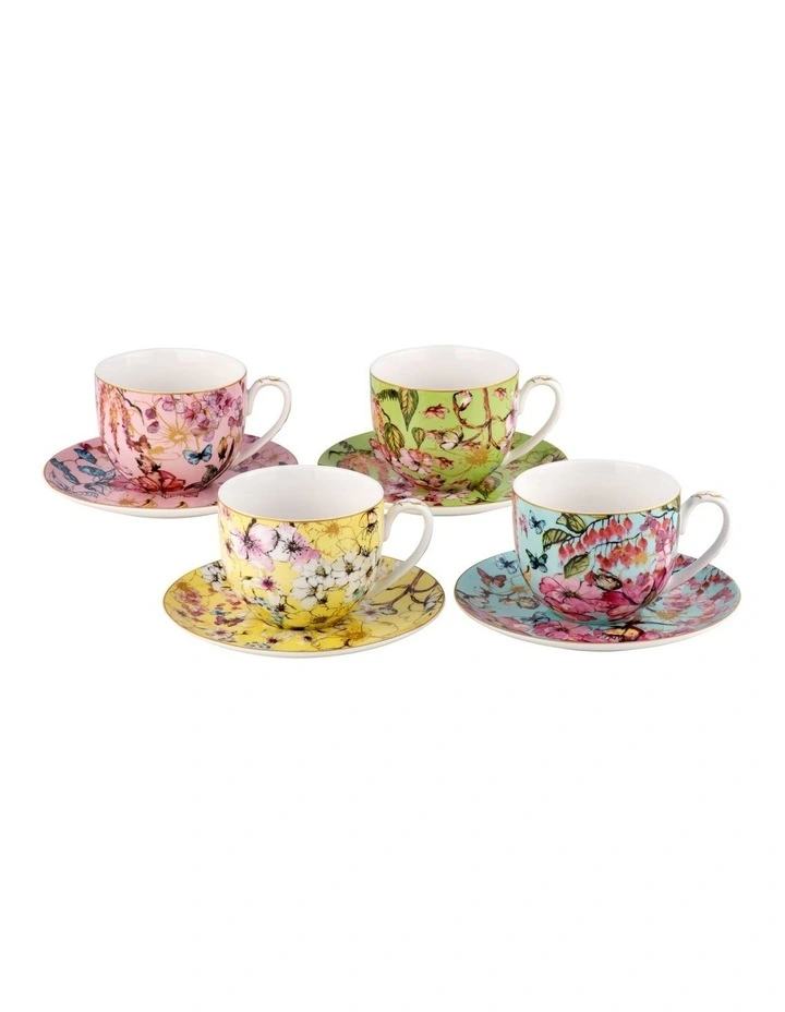 Enchantment Cup & Saucer Gift Box Set of 4 280ml in Mixed Colors